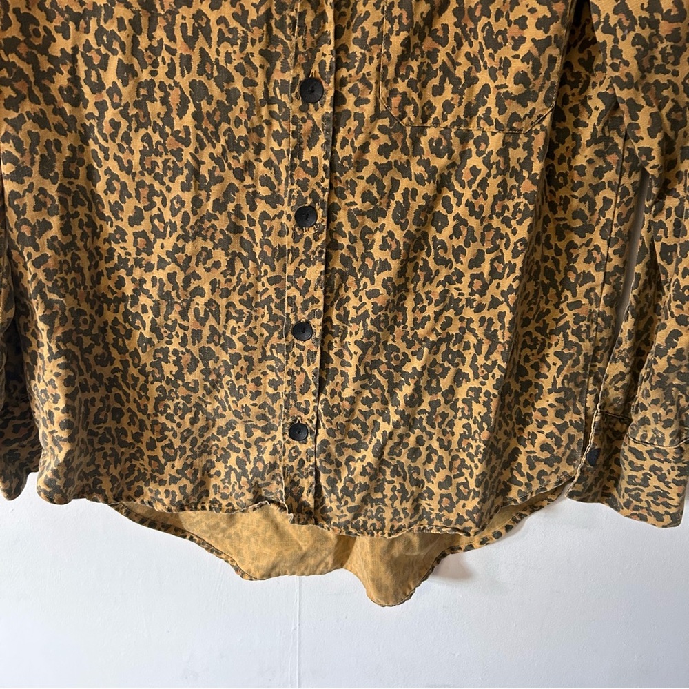 zara permium denim womens uk 16 leopard print brown collared long sleeve top - Picture 3 of 8